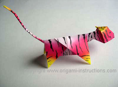 origami tiger from multi-colored paper